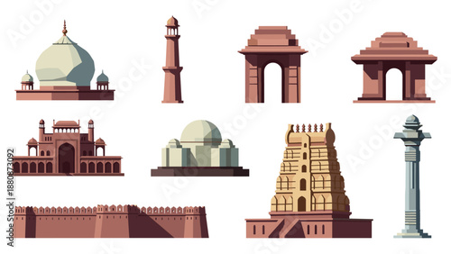 Historic indian architecture collection with iconic landmarks in modern design