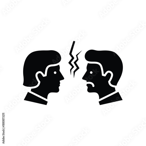 Black silhouette two men facing each other with crack