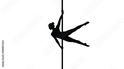 Black silhouette of woman performing acrobatic move on pole