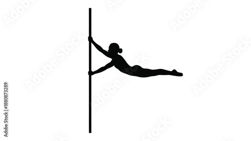 Black silhouette woman pole dancing against white background