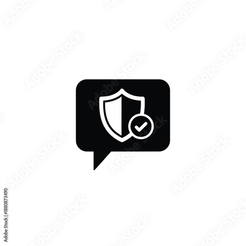 Black speech bubble with white shield and checkmark