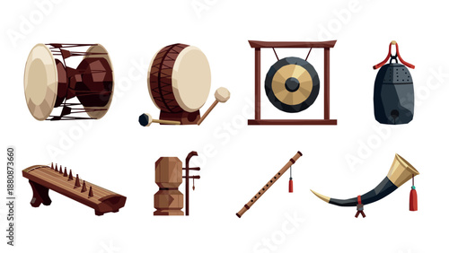 Traditional asian musical instruments collection in flat design