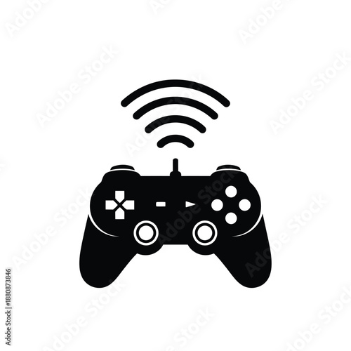 Black wireless game controller with Wi Fi symbol remote