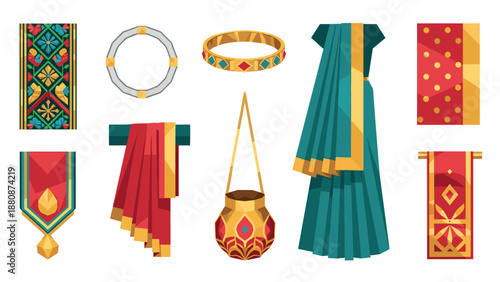 Traditional festival elements with colorful geometric patterns and decorations