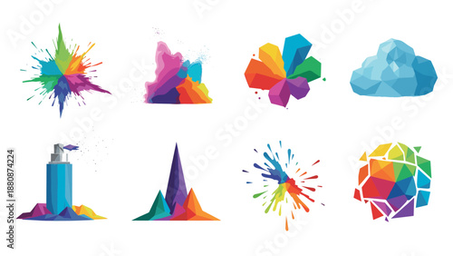 Colorful geometric shapes and explosions in abstract design