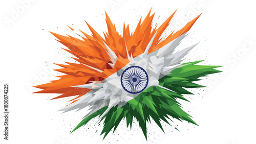 Vibrant abstract indian flag with low poly design and dynamic colors