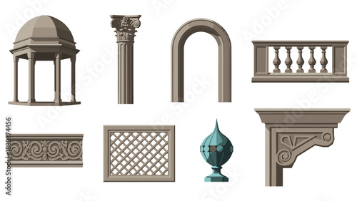 Elegant neoclassical architectural elements set for design projects