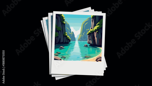 Tropical beach adventure with lush cliffs and calm blue waters