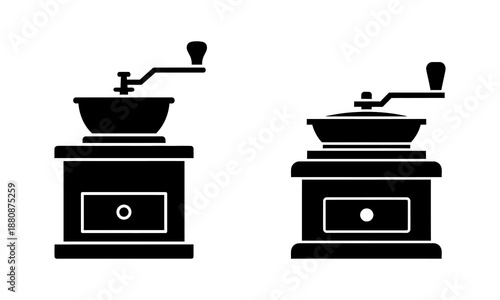 Antique Manual Coffee Grinder Icons - Vintage Kitchen Appliance Silhouette