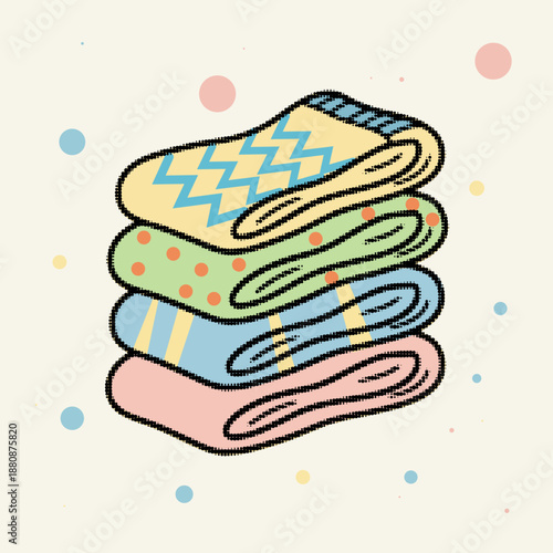 Halftone, pop art, dot stack of soft folded bath towel for laundry and spa vector illustration