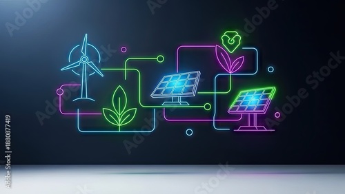 Renewable Energy Infographic with Wind Turbines and Solar Panels