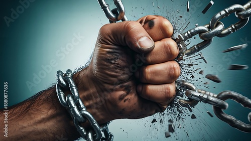 Breaking chains symbolizing freedom strength and empowerment
