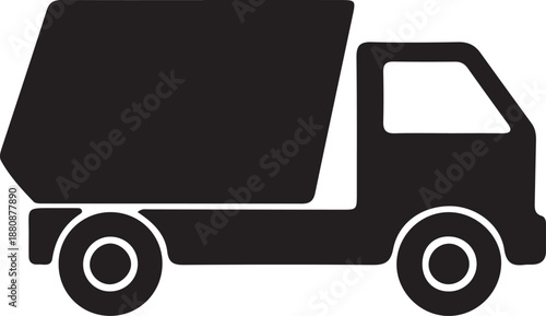Black silhouette icon of a delivery truck for transportation and logistics