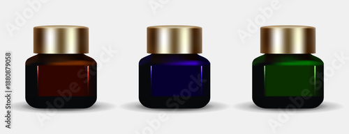 Dark glass cosmetic jars set