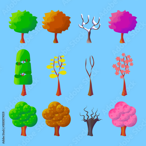 Four seasons trees set. Winter, Spring, Summer and Autumn Seasons Concept