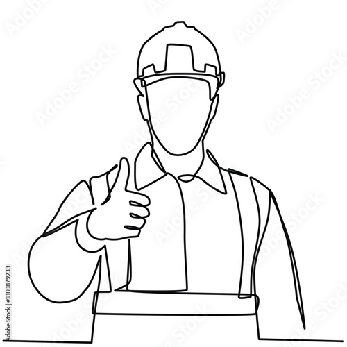 Construction workers give thumbs up one line drawing. Construction workers give thumbs up single line illustration. Construction workers give thumbs up minimalist line art