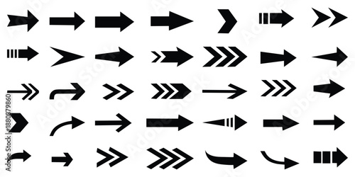 Vector illustration of a professional arrow icons set featuring web design elements for direction and navigation including next, up, and down pointers