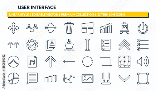 user interface icons set - move arrows, user exchange, archer, bottom arrows, metrize outline vector collection.