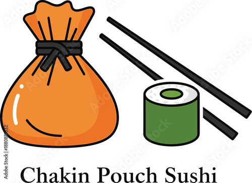Minimalist Illustration Simple Chakin Pouch Sushi Food Icon Concept Vector Illustration 