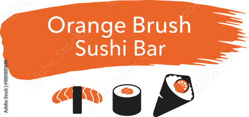 Orange Brush Sushi Bar Minimalist Graphic Modern Professional Logo Design Vector Illustration 
