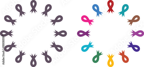 Cancer Awareness Ribbon icon set. World Cancer Day Symbols. Oncology emblem, charity sign, cancer prevention awareness, hope, medical campaign.