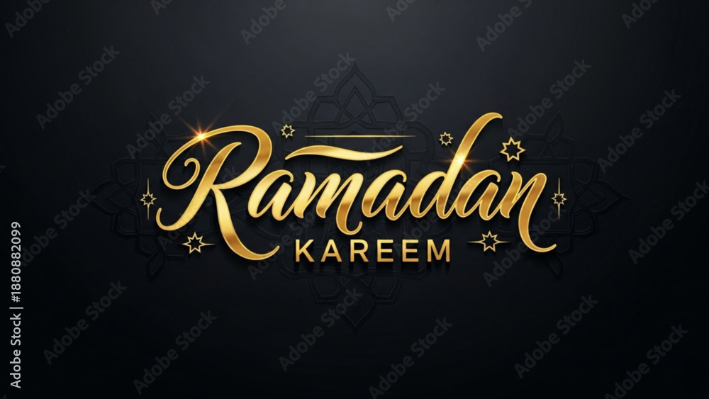 Fototapeta premium Golden ramadan kareem script shines on dark backdrop celebrate the holy month with elegant calligraphy and sparkling stars perfect for festive greetings and spiritual reflections