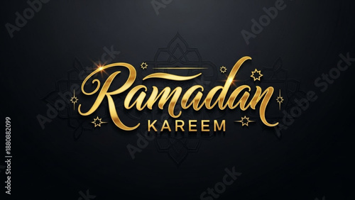 Golden ramadan kareem script shines on dark backdrop celebrate the holy month with elegant calligraphy and sparkling stars perfect for festive greetings and spiritual reflections