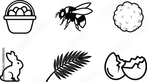 black and white illustrations of various objects and animals  easter symbols