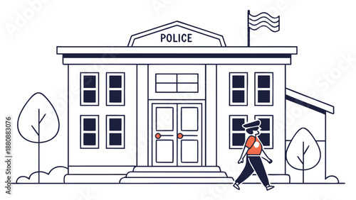 Police Station Building Flat Icon Illustration