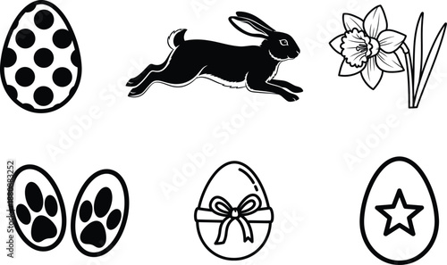 Easter eggs and bunny with flower illustrations