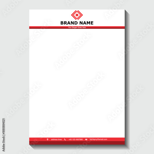 Professional letterhead template with modern red branding