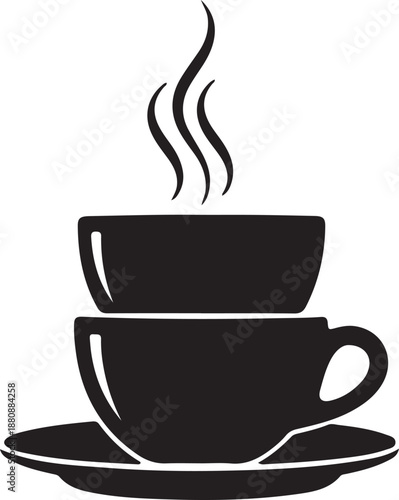 Hot coffee in a cup and saucer with steam rising from the beverage