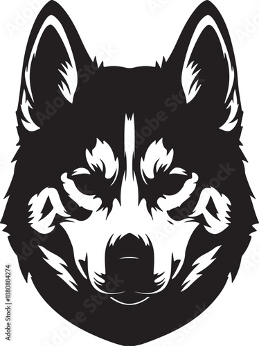 Graphic illustration of a wolf head with pointed ears isolated on transparent background