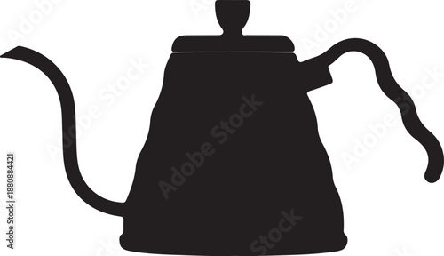 Silhouette of a kettle with a long spout and handle isolated on transparent background