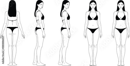Female Figure in Bikini Shown from Multiple Angles vector