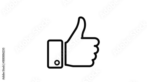 Simple black and white line art icon of a thumbs-up gesture, representing approval, likes, and positive feedback in a minimalist style.