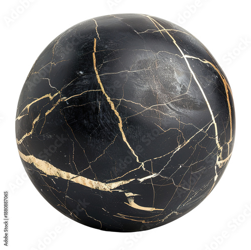 Wallpaper Mural A black marble sphere displaying fine gold vein cracks. It sits on a transparent background, making it suitable for various design projects and displays Torontodigital.ca