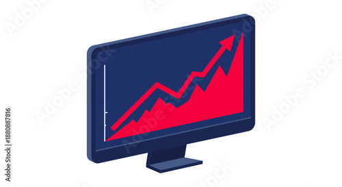 financial growth chart displayed on an isometric computer monitor visualizing upward market trends for business success data analysis.