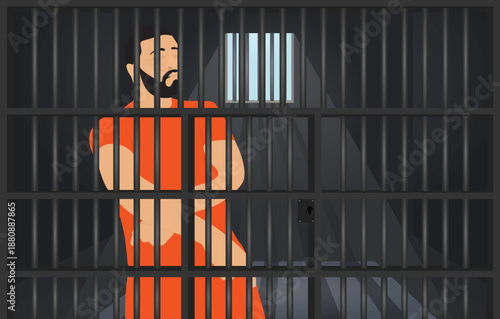 Man  inside prison cell. vector