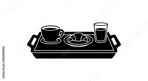 Black and white breakfast tray setup.
