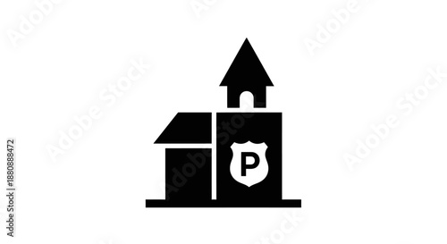 Black and white parking garage icon.