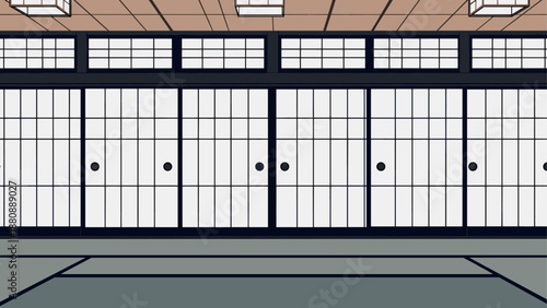 Traditional japanese room with shoji screens and tatami mats in flat style