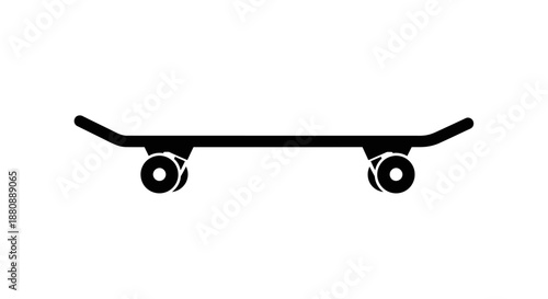 Black skateboard with wheels attached.