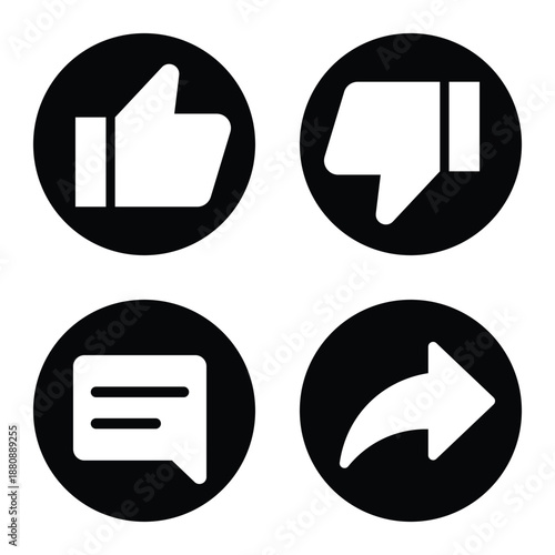 Like, dislike, comment, and share icon vector. Elements for video streaming channel subscriptions