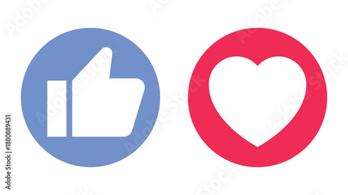 Thumb up and heart icon. Vector like and love icon. Ready like and love button for website and mobile app. 