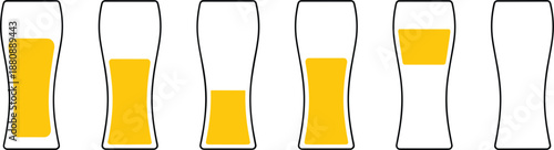 Six Beer Glasses with Varying Levels of Yellow Liquid and One Empty Glass kiiuk