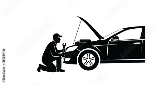 Man checking car engine repair.