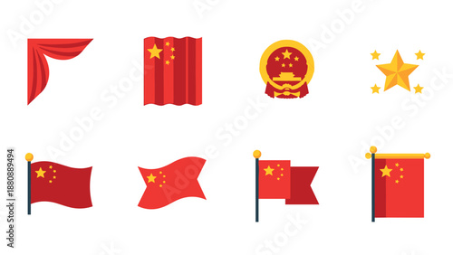 Chinese flag and emblems collection: icons featuring stars and symbols