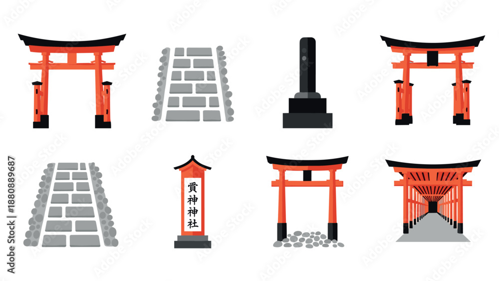 Naklejka premium Traditional japanese torii gates and pathways in minimalist design