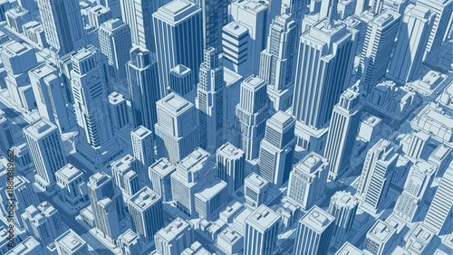Futuristic urban landscape with 3d city skyscrapers in isometric view